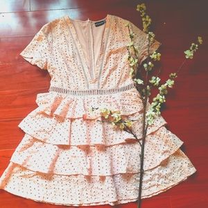 Deep V pink Lace Dress